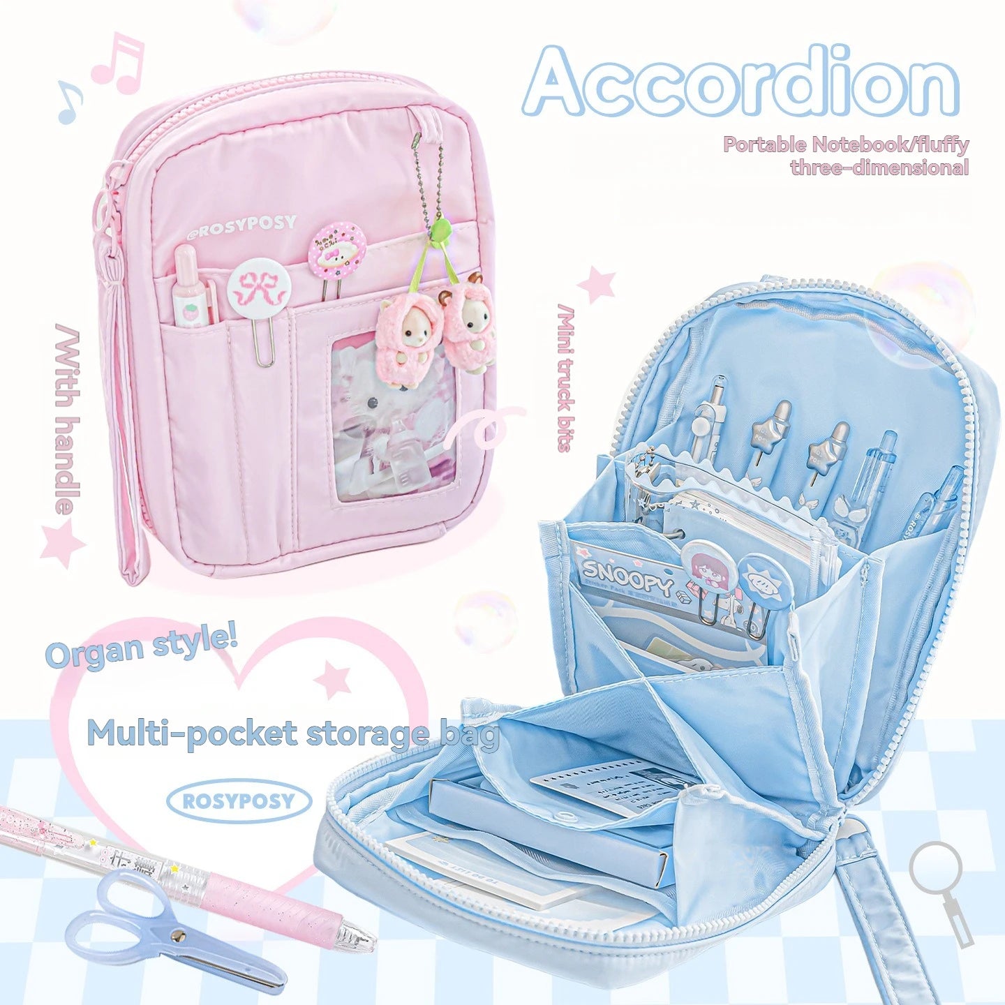 Sac de rangement multi-poches pour accordéon d'orgue, sac de rangement multifonctionnel mignon, protection pour passeport et documents