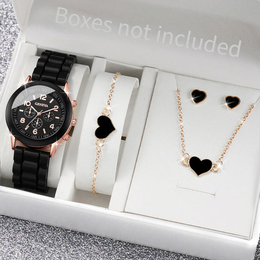 Ensemble de montres à quartz avec bracelet en silicone pour femme,  sans boîte, 5 pièces, 6 pièces