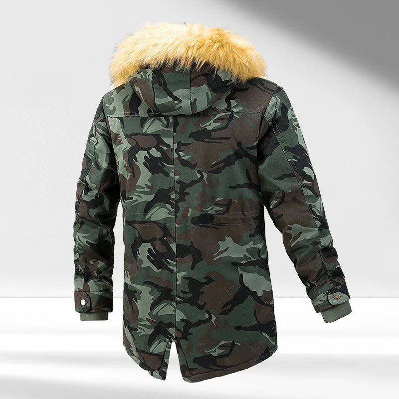 Hommes hiver à capuche longues doudoune nouveau mâle Camouflage décontracté pardessus chaud Parkas qualité homme en plein air longs manteaux d'hiver 3XL