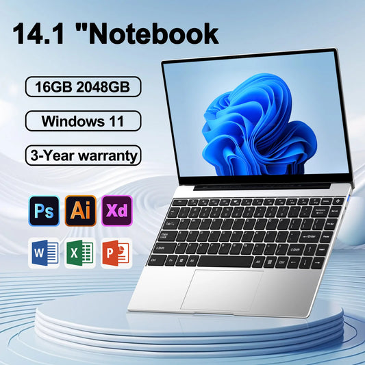 Ordinateur portable ultra fin de 14.1 pouces, 16 Go de RAM, 2 To de SSD, Intel Nino 00, Windows 11 Pro, Notebook Gamer, 1920*1080 Display Office Study Computer