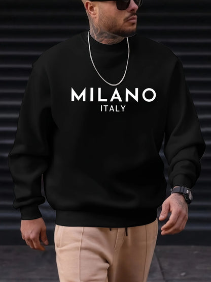 Sweat-shirt à manches longues et col rond pour homme, ample et décontracté, imprimé MILANO ITALIA, à la mode, automne et hiver