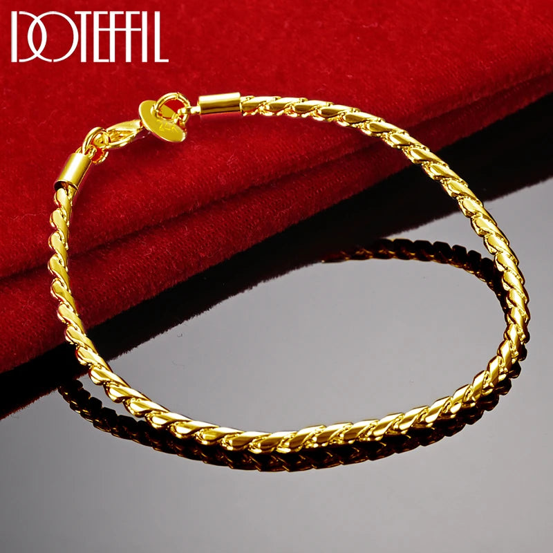DOTEFFIL 925 argent Sterling 18K or Bracelets 4mm serpent chaîne vis convient charme européen 20 cm bricolage bijoux de mode femmes cadeau