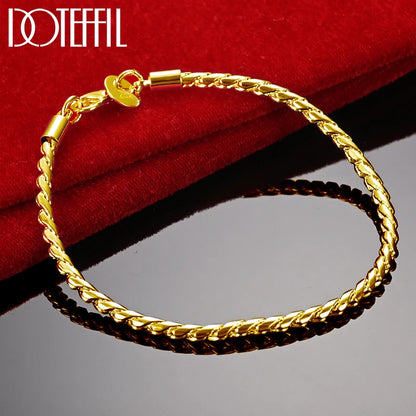 DOTEFFIL 925 argent Sterling 18K or Bracelets 4mm serpent chaîne vis convient charme européen 20 cm bricolage bijoux de mode femmes cadeau