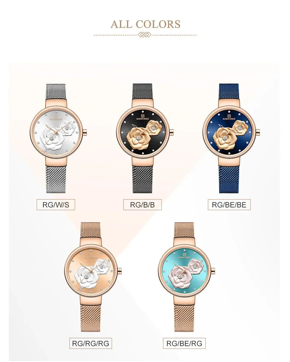 NAVIFORCE-Montre-bracelet  en maille pour femme, bracelet en acier inoxydable,
