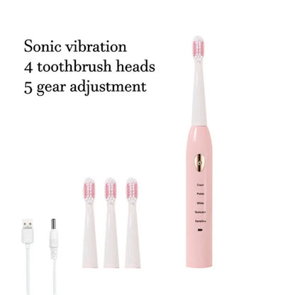 Brosse à dents électrique sonique, cheveux doux, étanche IPX7, Mode 5 vitesses, minuterie de blanchiment, chargement USB, pour adultes, 4 couleurs