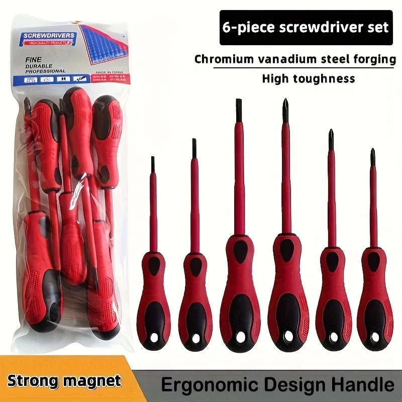 Tournevis à têtes droites croisées, poignées ergonomiques en caoutchouc, magnétiques, aucun assemblage requis, entretien quotidien à domicile, 6 pièces