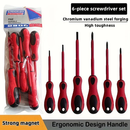Tournevis à têtes droites croisées, poignées ergonomiques en caoutchouc, magnétiques, aucun assemblage requis, entretien quotidien à domicile, 6 pièces