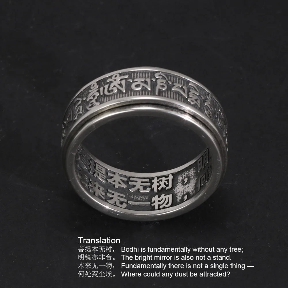 Bagues Vintage en argent Sterling 925 véritable pour hommes, bagues tibétaines rotatives à Six mots Mantra Om Mani Padme Hum, bijoux bouddhistes