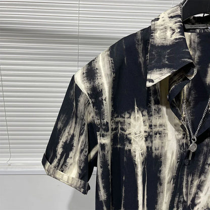 Chemise décontractée à manches courtes pour hommes, col à volants surdimensionné, impression de embaulourde, polyvalent, chic, style punk, été, nouveau, 2024