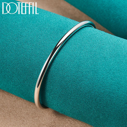 DOTEFFIL 925 argent Sterling 4mm lisse solide perle Bracelet boutons de manchette bracelets pour femmes hommes mariage fiançailles fête bijoux
