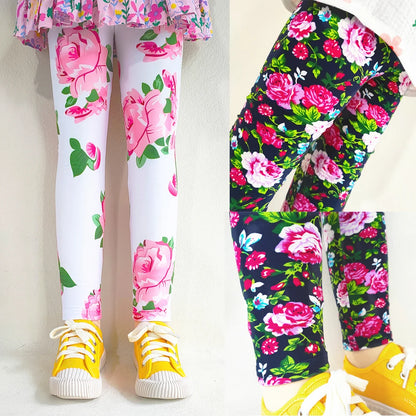 Leggings doux pour filles, pantalons pour enfants, imprimé de fleurs, slim, élastique, crayon
