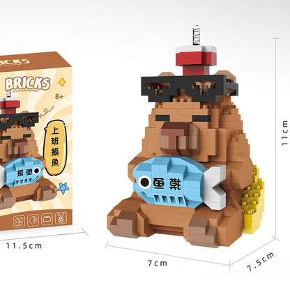 Capybara petits blocs de construction d'animations et de dessins animés, modèles d'action d'assemblage pour décorer les jouets de voiture comme cadeaux Surprise pour les amis