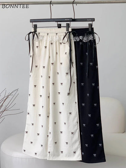 Viser décontractés pour femmes, Baggy Sweet Bow Design, Taille élastique, Esthétique Ulzzang, Jogging polyvalent, viser à jambes larges, Mode