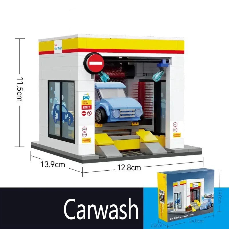 MOC City – Station de vente au détail, série de lavage de voiture, bloc de construction, modèle de dépanneur, briques, jouets pour enfants, cadeaux de bricolage