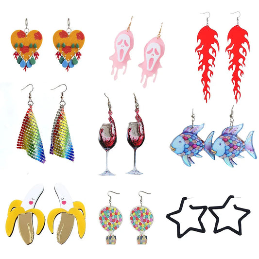 Boucles d'oreilles en acrylique JeTassel pour femmes, flammes européennes, gouttes, coeur, crâne, lame de chat, bijoux punk, gels de poisson, étoile