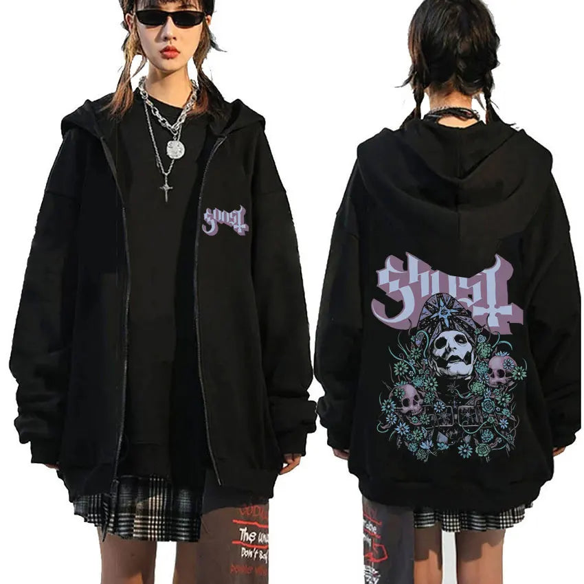 Mesurost Band Zipper Hoodie pour hommes, Hip Hop Respzed Fashion, Cartoon Anime Graphic Print, Zip Up Hoodies, Rock Gothic, PVD