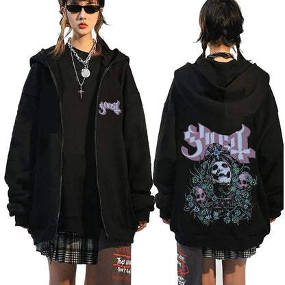 Mesurost Band Zipper Hoodie pour hommes, Hip Hop Respzed Fashion, Cartoon Anime Graphic Print, Zip Up Hoodies, Rock Gothic, PVD