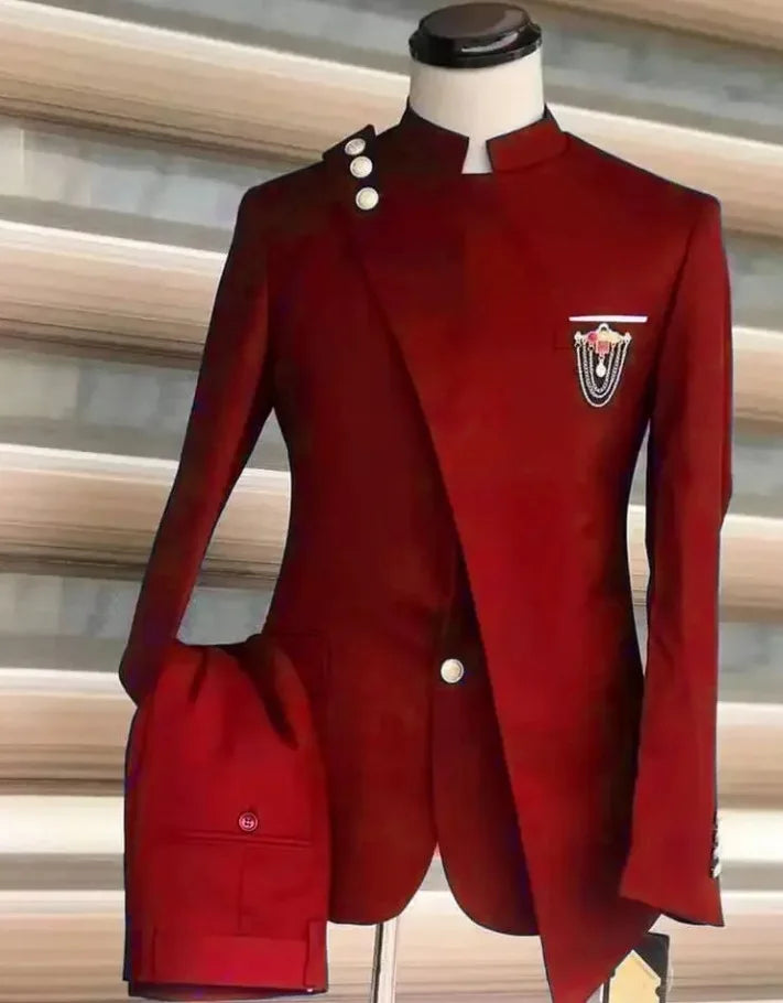 Costume européen et américain pour hommes, grande taille, col montant et col incliné, robe d'affaires, Banquet, Cocktail, robe d'hébergement, ensemble deux pièces