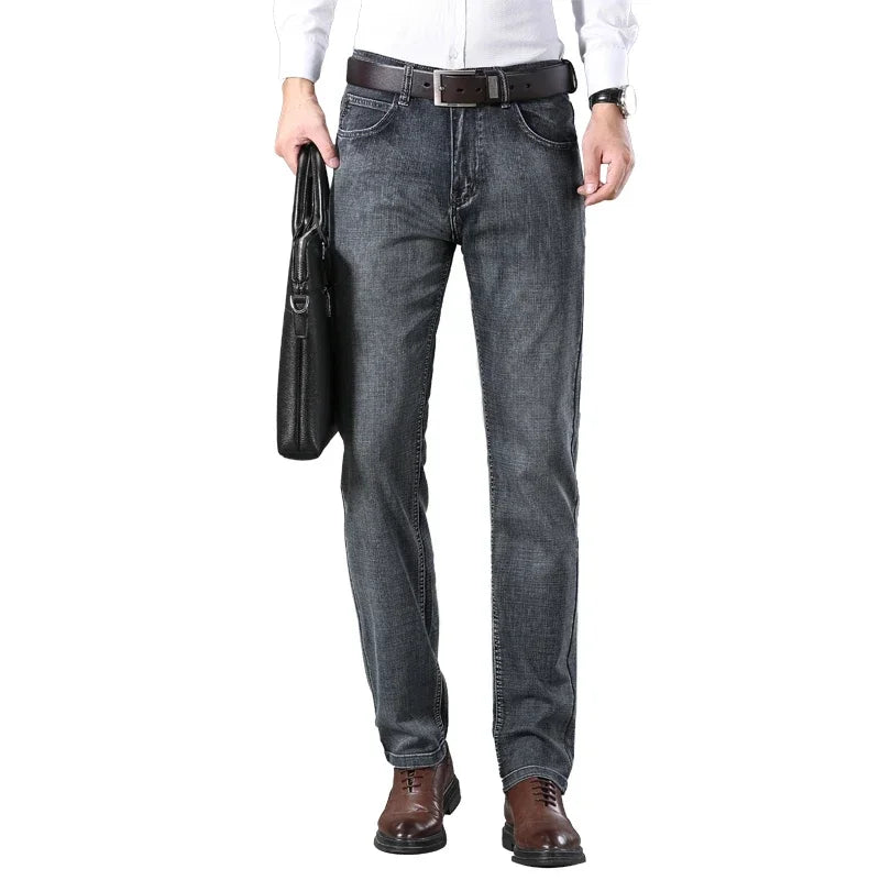 Jeans classiques gris noir pour hommes, jeans de travail, style décontracté, droits, à la mode, 2024