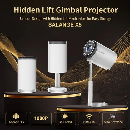 Salange X5 projecteur intelligent 1080P Android13 Wifi Support 4K faible bruit Portable Support caché projecteur pour maison chambre extérieur