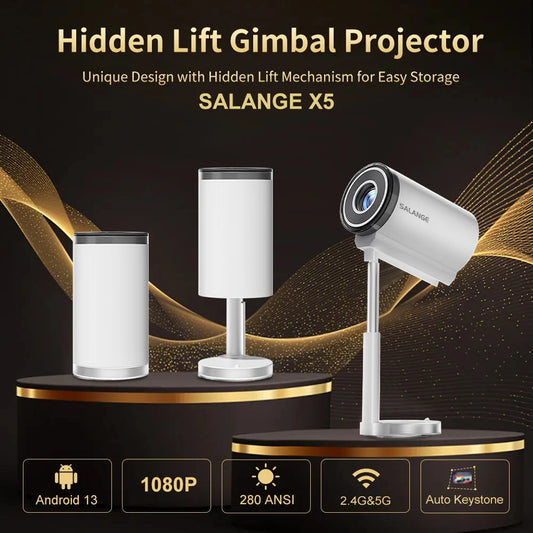 Salange X5 projecteur intelligent 1080P Android13 Wifi Support 4K faible bruit Portable Support caché projecteur pour maison chambre extérieur