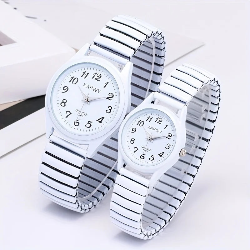 Bande élastique élastique Quartz Couple mode paire montre d'âge moyen et personnes âgées grand cadran pointeur Surface numérique montre pour hommes femmes