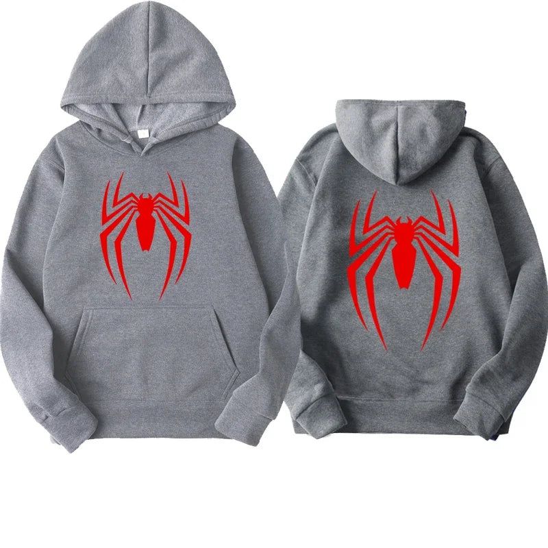 Sweat à capuche pour hommes, mode de rue, imprimé araignée, polaire, décontracté, drôle, ample, spiderman, vêtements pour hommes, nouvelle collection 2024