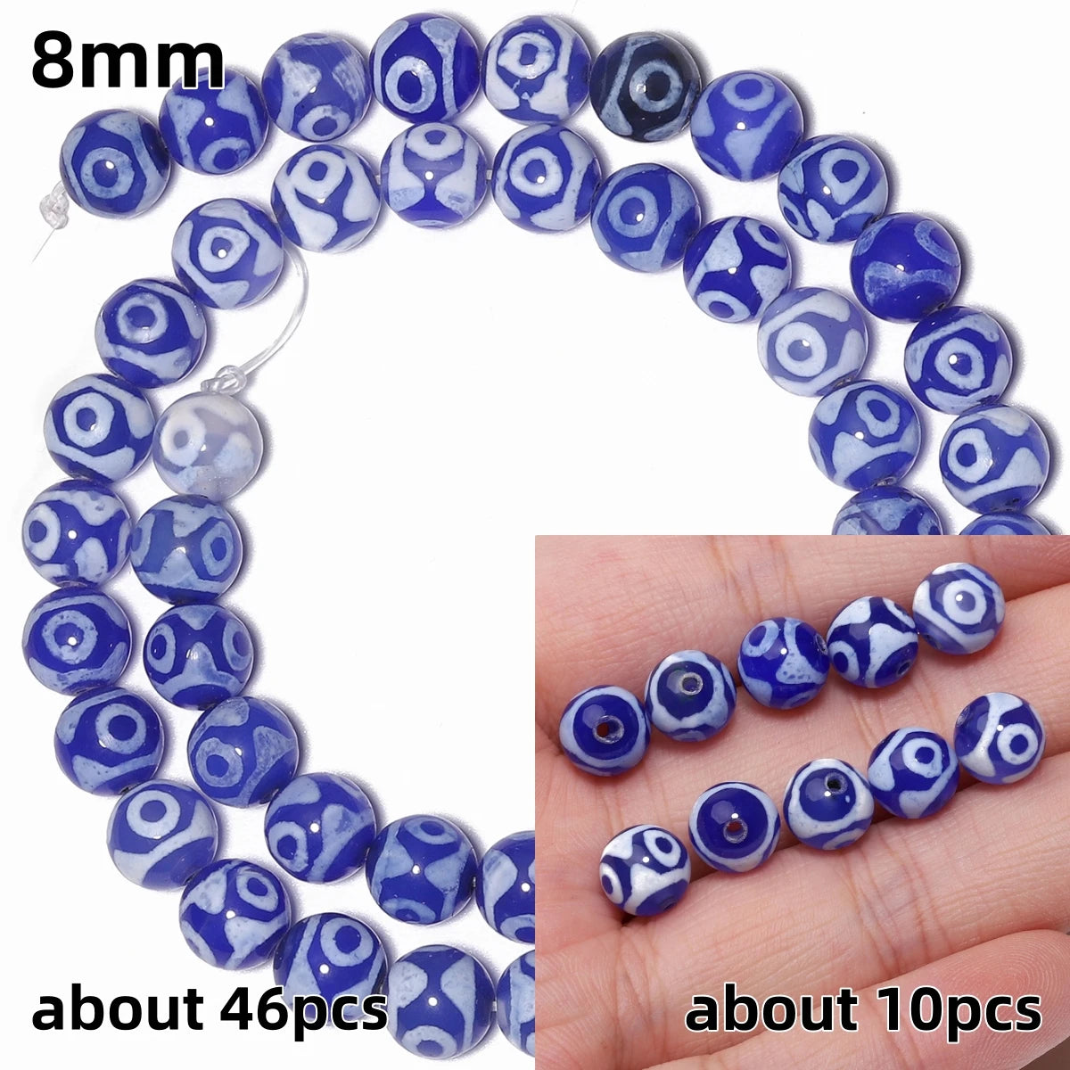 Perles rondes en agate Dzi naturelle, prière tibétaine, prairie mystique, perles pour bijoux, bricolage exécutif, accessoires de bracelet vintage, 6mm, 8mm, 10mm