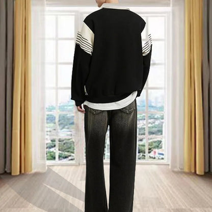 Pull rayé à manches longues pour hommes, demi-fermeture éclair, col polo, plus gros, décontracté, édition coréenne, printemps et automne, nouveau, 2024