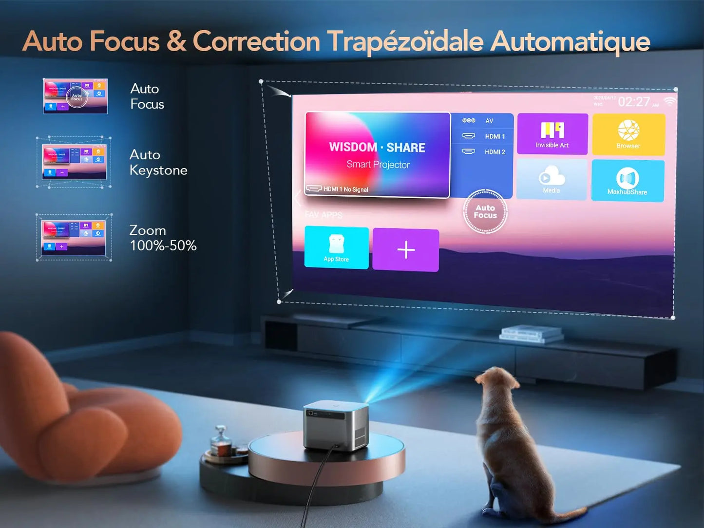 Projecteur TOPTRO 4K Android 9.0 26000 Lumens natif 1080P WiFi6 projecteur Bluetooth mise au point automatique/Keystone cinéma maison extérieur