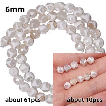 Perles rondes en agate Dzi naturelle, prière tibétaine, prairie mystique, perles pour bijoux, bricolage exécutif, accessoires de bracelet vintage, 6mm, 8mm, 10mm