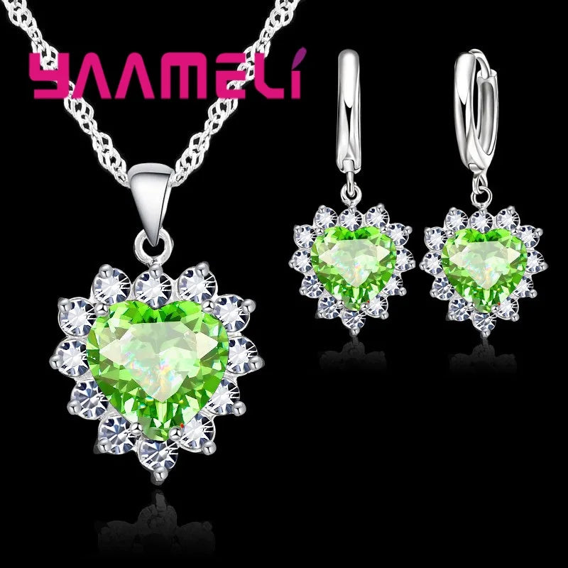 Ensemble de bijoux en argent regardé Chim925 pour femme, breloque en pierre CZ, collier et boucles d'oreilles, cadeau de travailleur d'amour