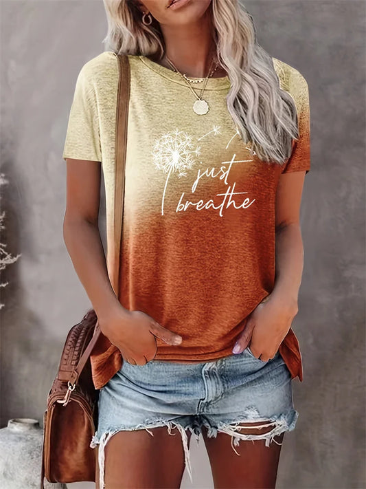 T-shirt col rond femme imprimé pissenlit mode de rue urbaine T-shirt ample femme quotidien décontracté élégant haut à manches courtes