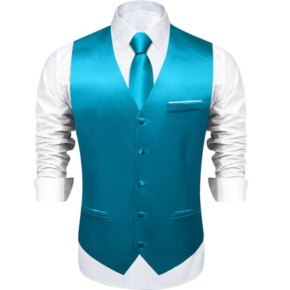Costume en Satin solide, ensemble gilet et cravate, noir, blanc, bleu, rouge, smoking de mariage pour hommes, gilets d'affaires de luxe, bal de promo, veste sociale sans manches