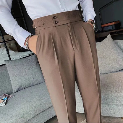 Hommes de haute qualité élégant mince robe pantalon Naples costume pantalon taille haute italien affaires formel pantalon Social Banquet mariage