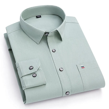 Nouveau 100% pur coton hommes chemises manches longues couleur unie doux coupe régulière chemise décontractée poche Social Blouse hommes vêtements S-7XL