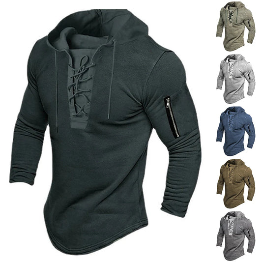 Sweat-Shirt à Lacets pour Homme, Pull Solide, Fermeture Éclair, Confortable, Décontracté, Vacances, dehors, observateur