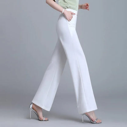 Pantalon à Jambes Larges pour Femme, Slim Ice, artificiel astique, Taille Haute, Poches, Droit, Polyvalent, Court, Printemps, Été, Nouveau