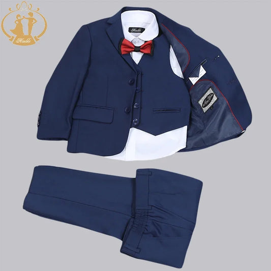 Costumes formels pour garçons, 3 pièces, pour mariage, Costume d'hôte de fête pour enfants, Blazer bleu, gilet, pantalon, vente en gros, printemps-automne