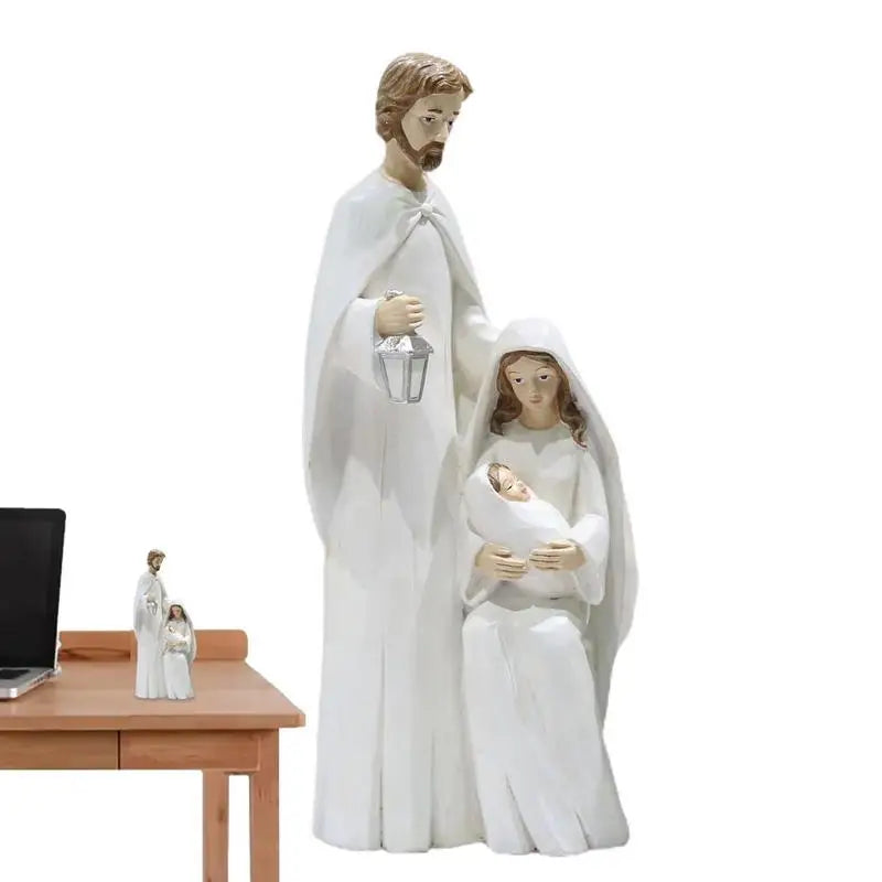 Pièce de figurine de la Sainte Famille de Noël, scène de la Nativité, statue en bois, décor d'art religieux, adaptée à la maison