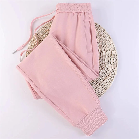 FjWomen's-Pantalon droit décontracté 100% coton, pantalon de survêtement rose, proximité féminine, wstring Bundle Foot Harem, printemps, automne