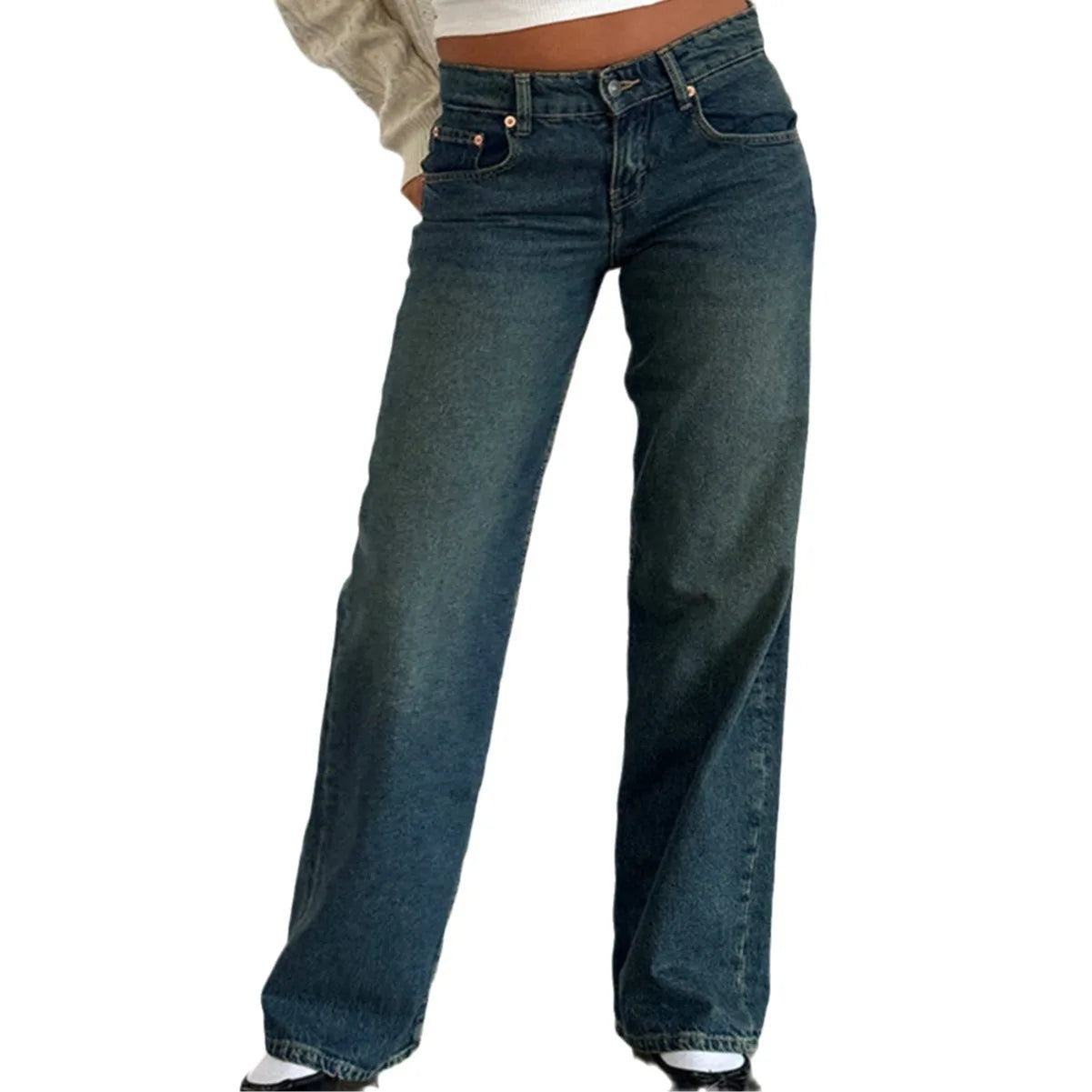 Jean à jambes droites pour femmes, haute qualité, quatre saisons, nouvelle mode, ample, taille basse, jambes larges, décontracté, sans élastique