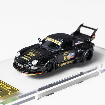 IG Ignition 1: 64 RWB 993 noir, étiquette dorée à queue haute, modèle de voiture en résine, ornement de collection