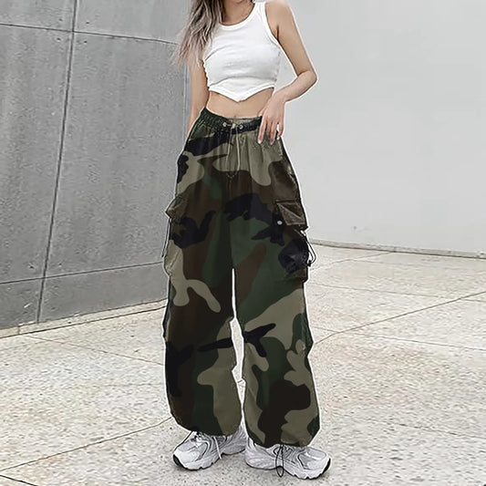 Pantalon de survêtement camsalomon pour femme, streetwear, harajuku, proximité wstring, taille élastique, sarouel, hip hop, parachute, pantalon de jogging baggy Y2k