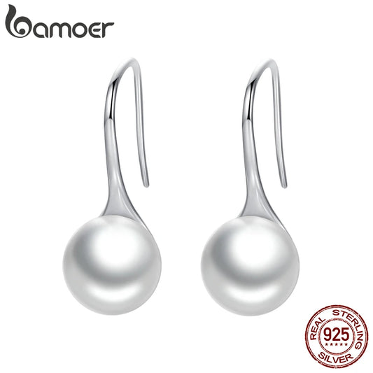BAMOER 925 en argent Sterling élégant rond pur amour perle boucles d'oreilles pour femmes bijoux Brincos blanc, noir violet rose SCE037