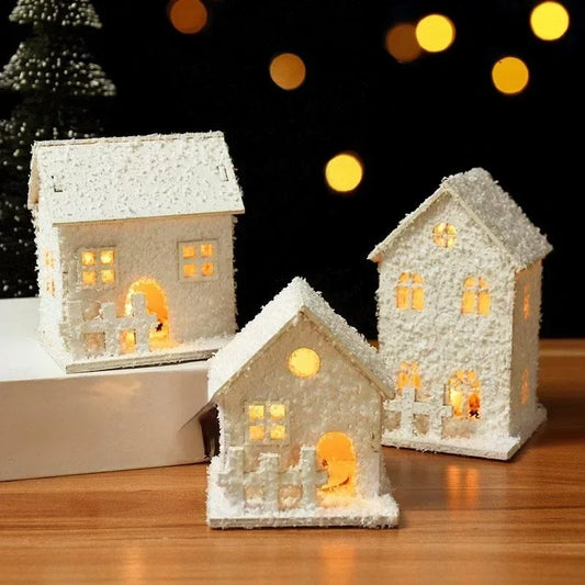 Décoration de Noël avec lumières LED Flocons de neige brillants et décorations de Noël pour une petite maison