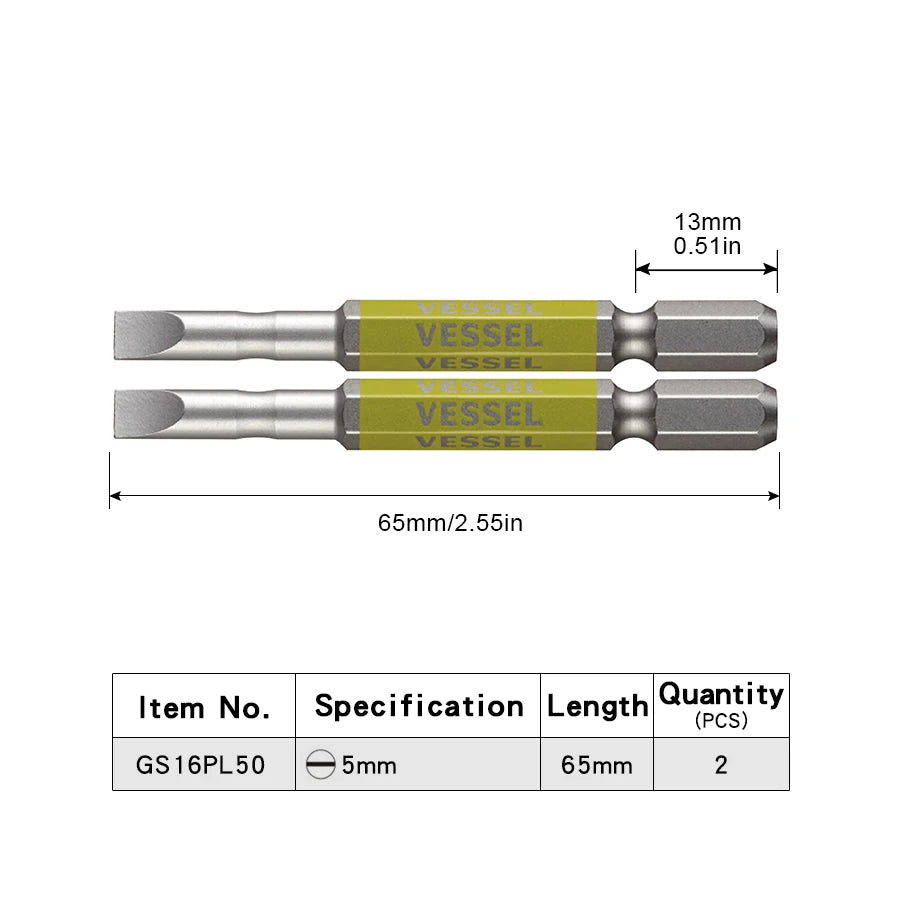 VESSEL-Jeu d'embouts de tournevis pour Phillips et vis à fente, embout magnétique à tête unique, accessoires pour outils à main, série NO.GS16