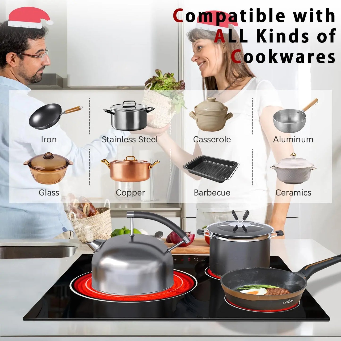 NOXTON Plaque de cuisson en céramique intégrée 3 feux, Table de cuisson électrique en verre cristal noir avec commande tactile, Minuterie, verrouillage pour enfants, 5700w, pas de prise incluse