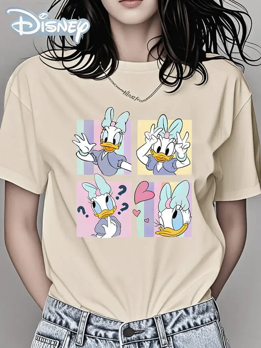 Femmes Daisy Duck T-shirt Filles Couple Unisexe Coton T-shirt Décontracté Col Rond Hauts Décontracté À La Mode Surdimensionné Manches Courtes Vêtements