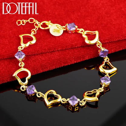 DOTEFFIL 925 en argent Sterling coeur violet Zircon Bracelet pour les femmes